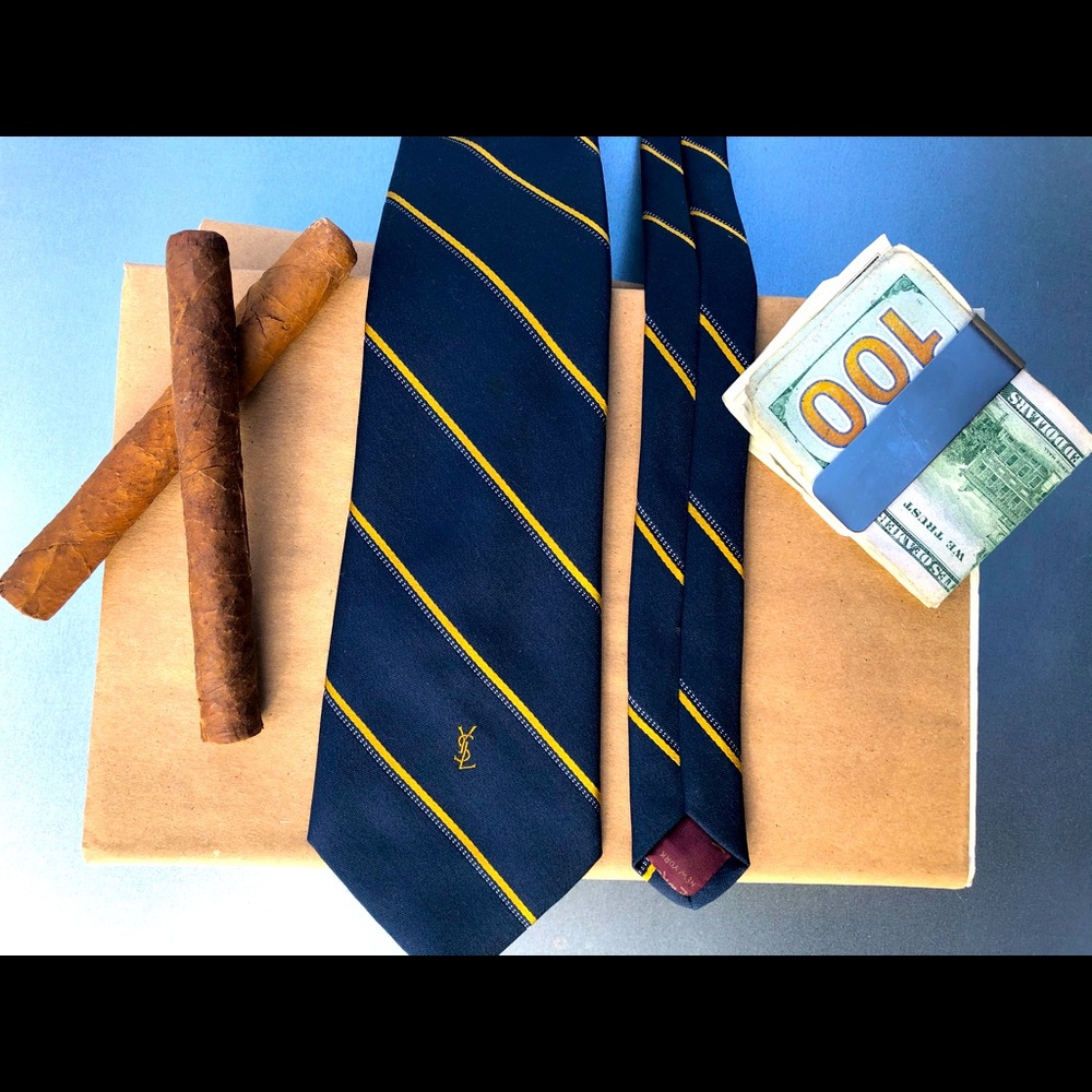 Yves Saint Laurent Navy & Gold Luxury Necktie/Tie